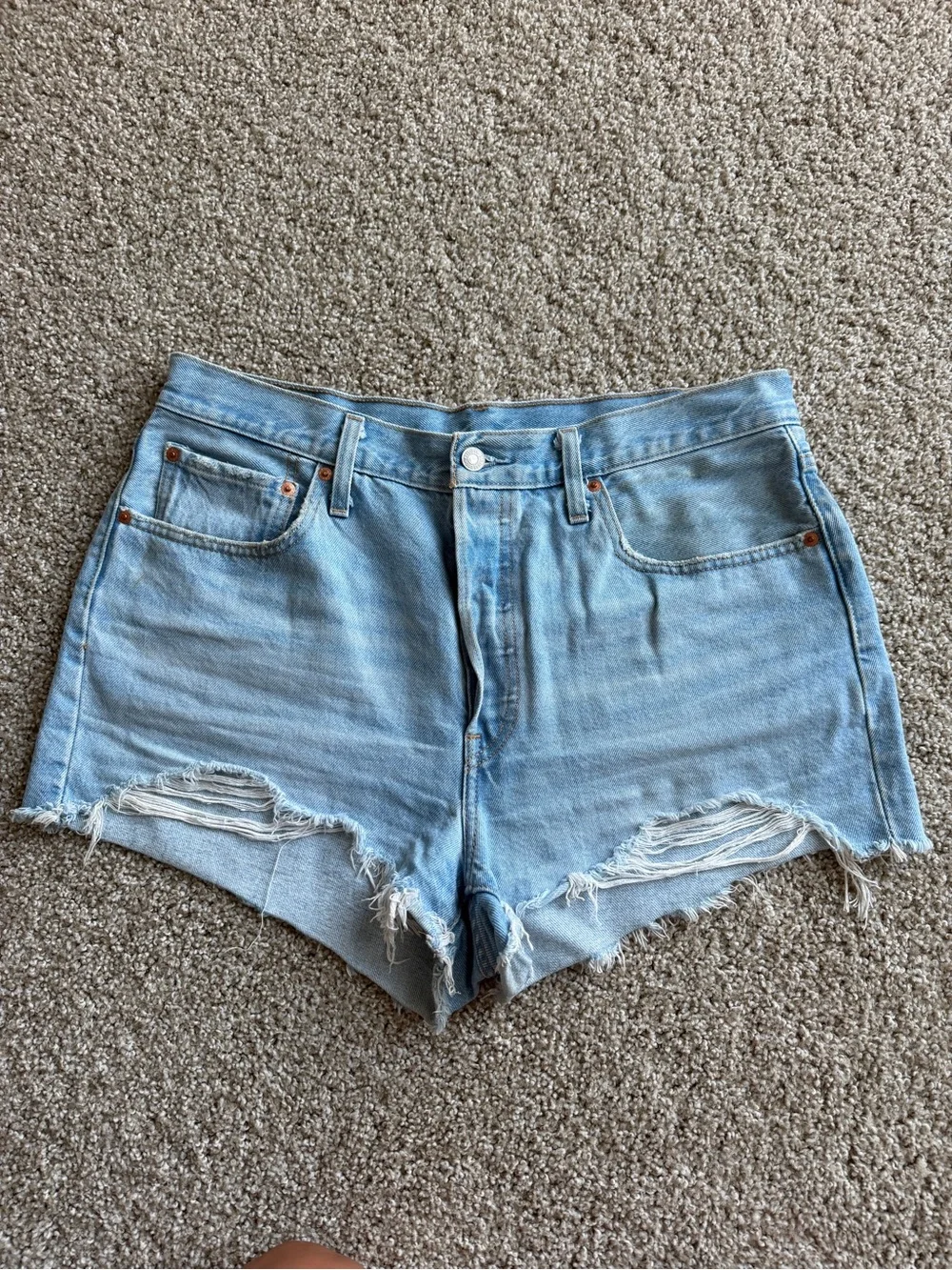 Levi's Light Blue Distressed High-Waist Denim Shorts